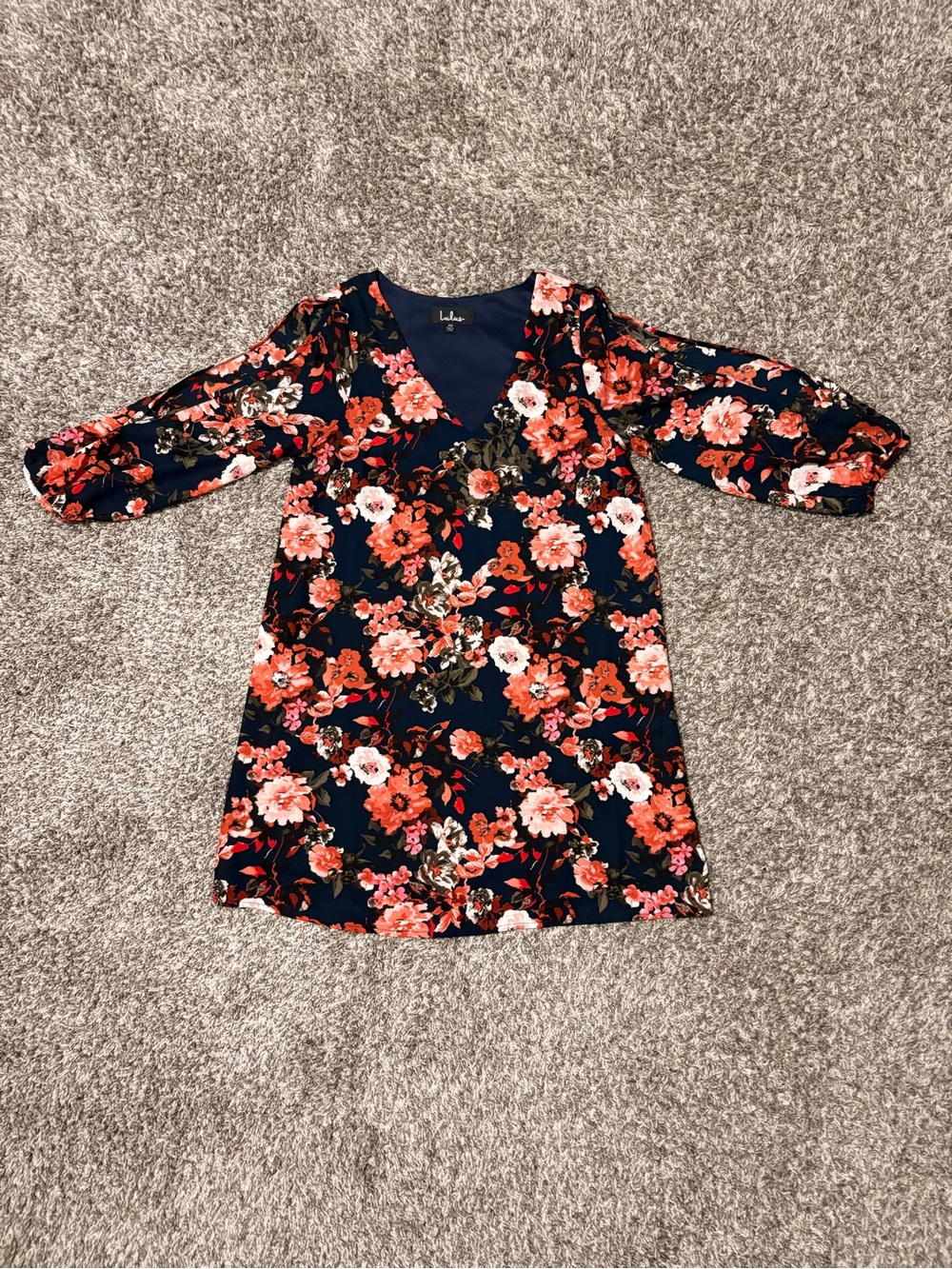 Lulu's Navy Floral Mini Dress with Coral and White Blooms